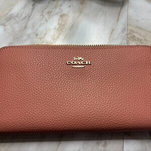 Coach Blush Pink Pebbled Leather Zip Around Wallet Gold Hardware